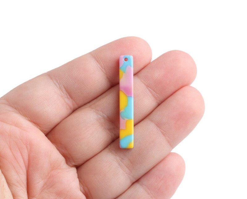 4 Thin Bar Charms in Light Blue, Pink and Yellow, Straight Vertical Bar Pendants, Earring Sticks, Acetate, 35 x 5.25mm