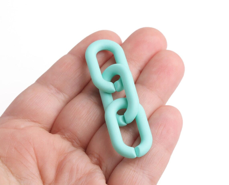 1ft Matte Mint Green Acrylic Chain Links, 27mm, Ultra Smooth, For Earring Connectors