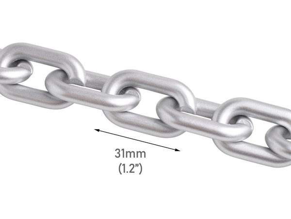 1ft Matte Silver Plastic Chain Links, 31mm, Chunky Oval Connectors, For Earrings