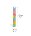 4 Thin Bar Charms in Light Blue, Pink and Yellow, Straight Vertical Bar Pendants, Earring Sticks, Acetate, 35 x 5.25mm