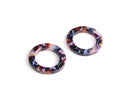 4 Small Ring Charms in Blue Jean Marble, Round Circle Links with 1 Hole, Acetate, 20mm