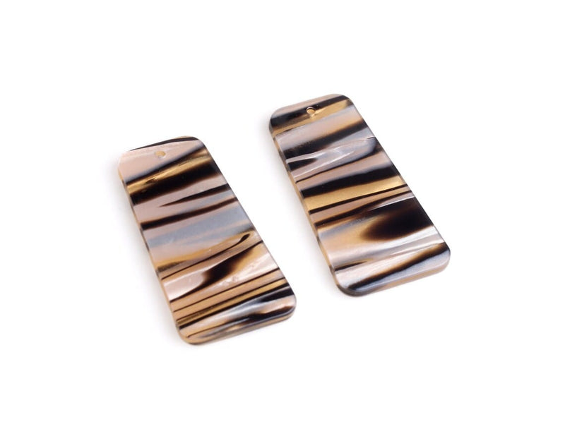 2 Trapezoid Charms in Yellow Zebra Print, Black Stripes, Flared Rectangle, Acrylic, 37 x 19mm