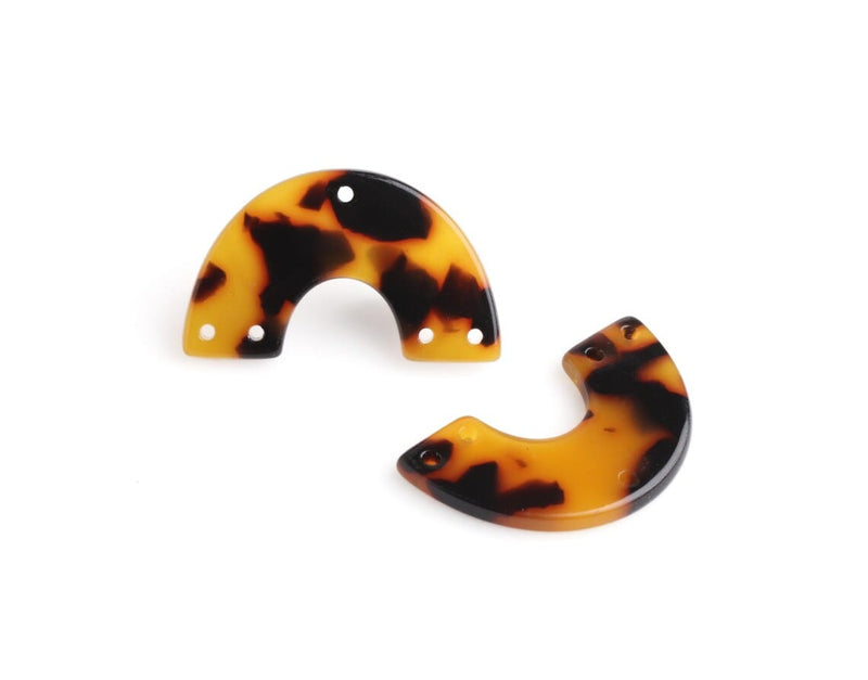 2 Arch Charm Links in Tortoise Shell, 5 Holes, Modern Geometric Connectors, Cellulose Acetate, 31 x 19mm