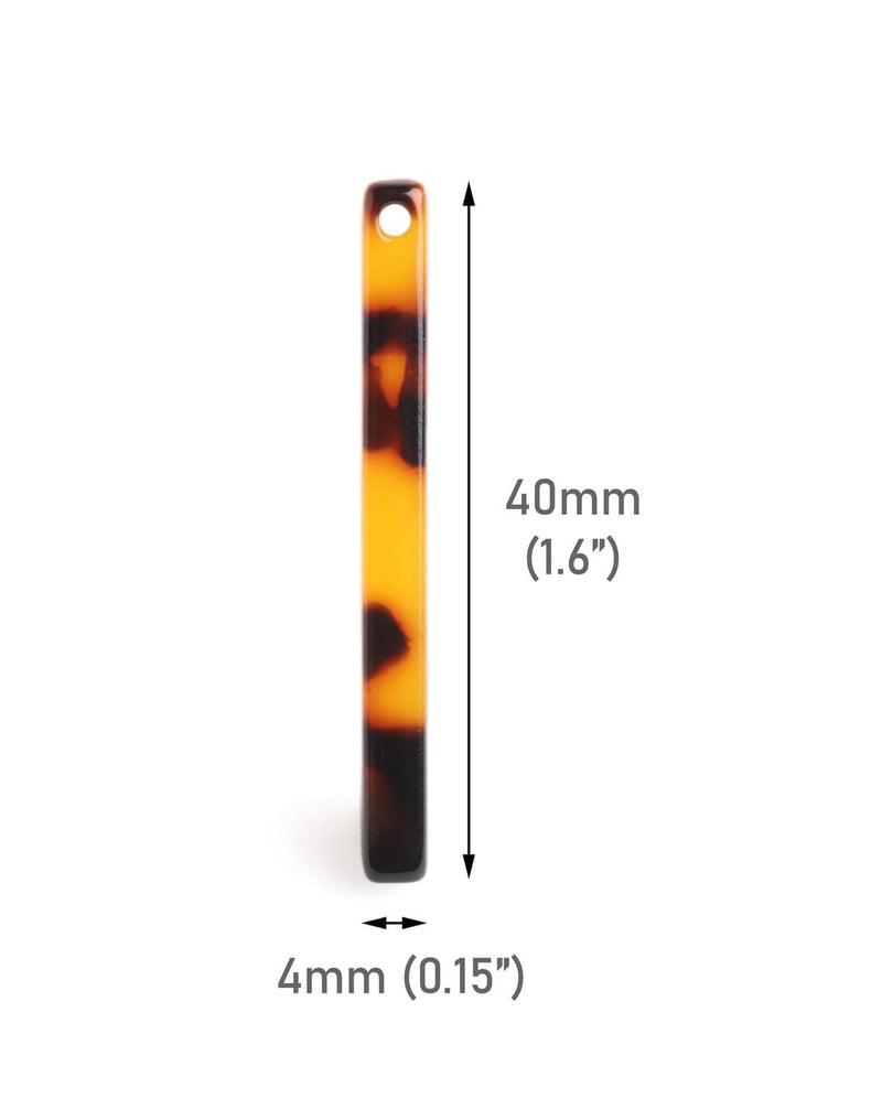 4pcs Thick Bar Blanks in Classic Tortoiseshell, Long Sticks, Four Sided Cube Rectangle, Cellulose Acetate, 40mm x 4mm