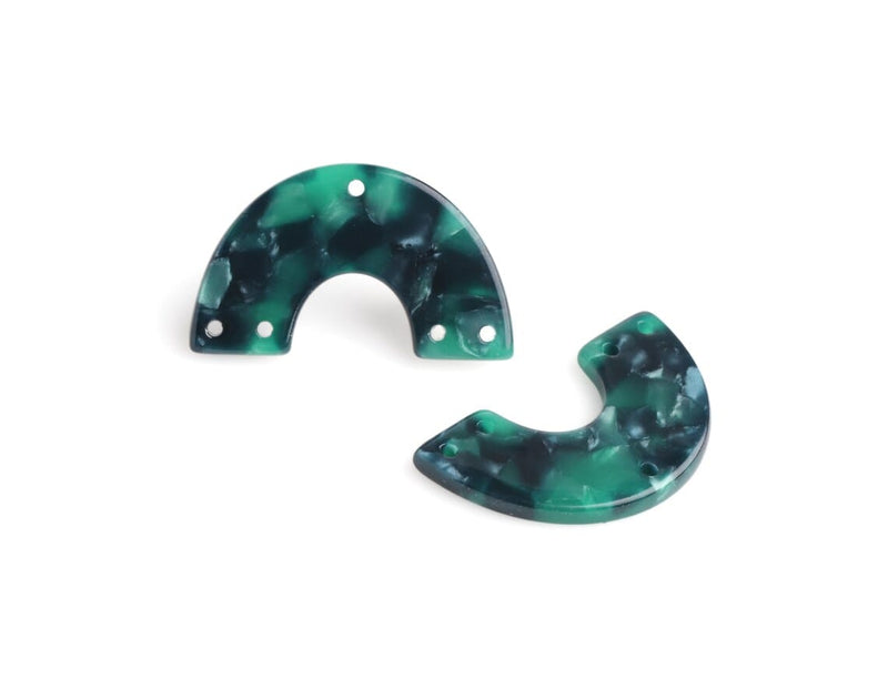 2 Arch Charm Links in Dark Green Marble, 5 Holes, Large Geometric Connectors, Acetate Plastic, 31 x 19mm