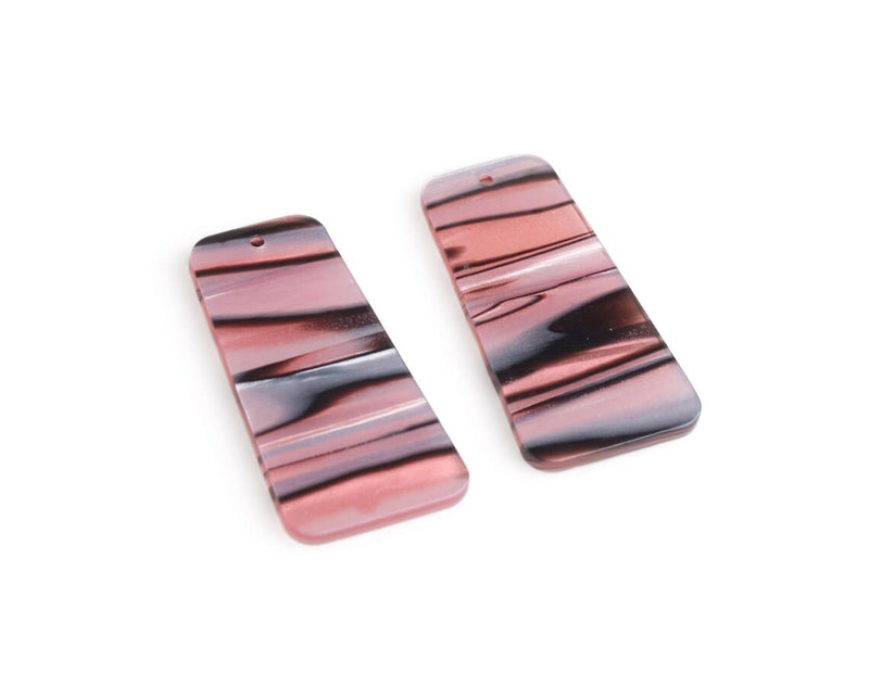 2 Trapezoid Charms in Pink Zebra Stripe Print, Flared Rectangle Blanks, Acrylic, 37 x 19mm