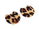 2 Leopard Print Charms, Half Circle Pendants, Geometric, Patterned Acrylic, 36.5 x 33.5mm