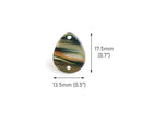 4 Small Teardrop Links in Sage Green, 2 Holes, Iridescent Stripes, Plastic Connectors, Acetate, 17.5 x 13.5mm
