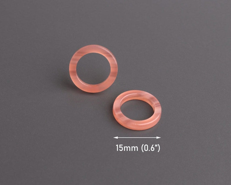 4 Small Ring Links in Light Peach with Stripes, Mini Round Circle Connectors, Slider Beads, Acetate Plastic, 15mm