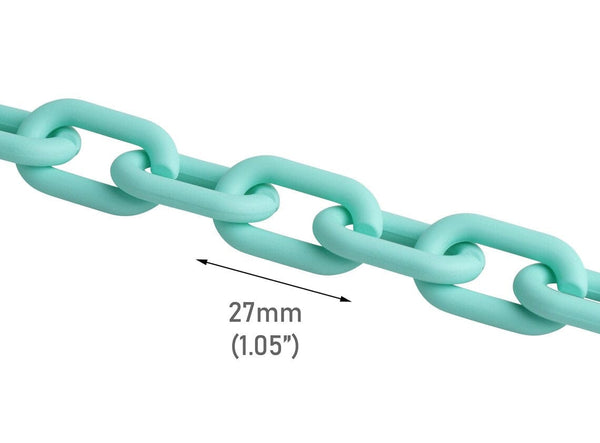 1ft Matte Mint Green Acrylic Chain Links, 27mm, Ultra Smooth, For Earring Connectors