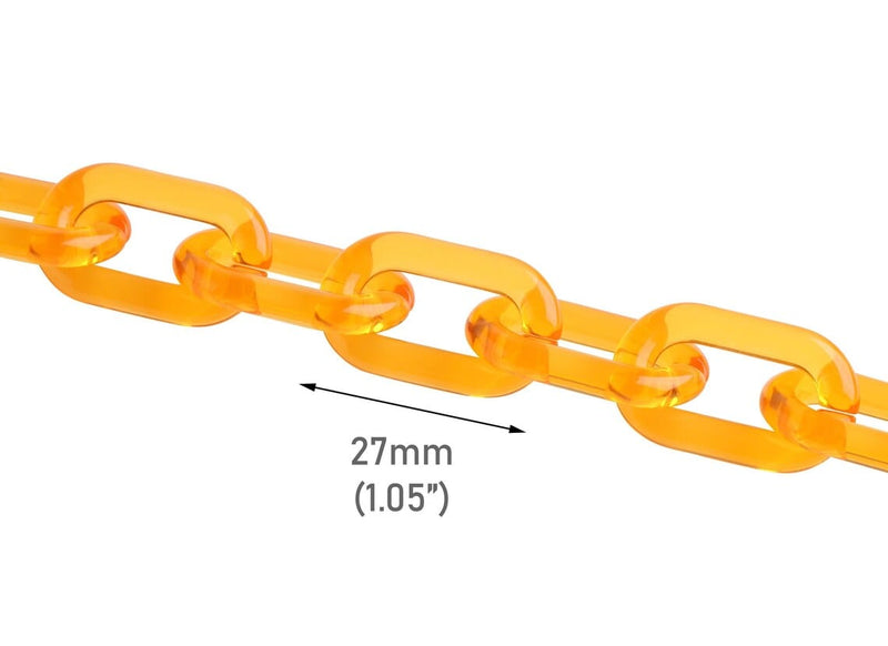 1ft Orange Chain Links, 27mm, Transparent Acrylic, Paperclip, For Craft Supply