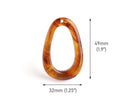 2 Amber Tortoise Shell Oval Hoop Beads, Large Ring Loops for Macrame and Earrings, Acrylic, 49 x 32mm