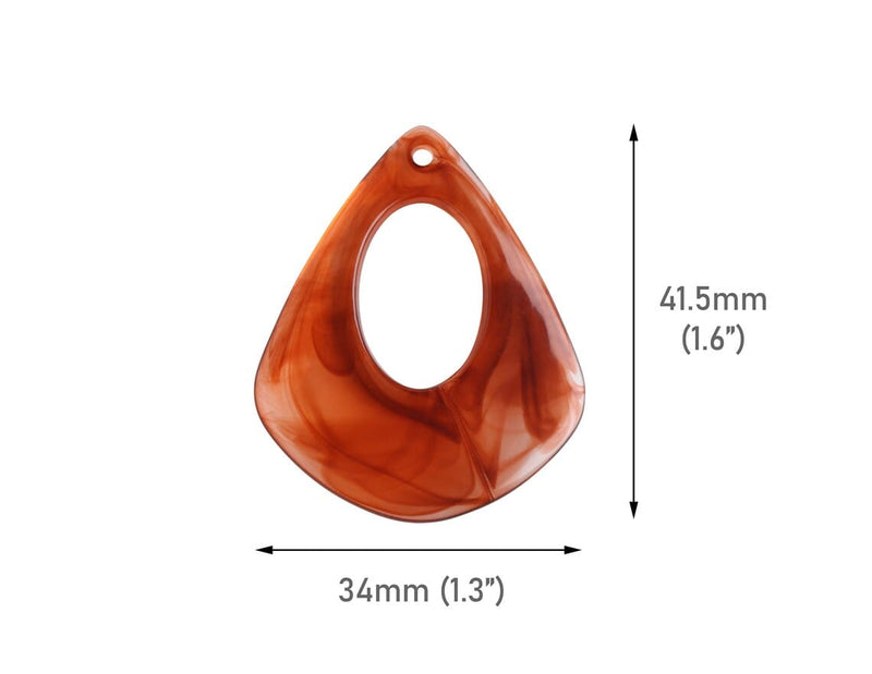 2 Teadrop Pendants in Amber Tortoise Shell, Geometric Triangle, Translucent Acrylic, 41.5 x 34mm