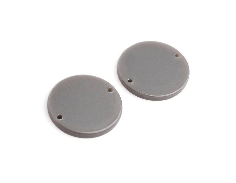 4 Round Connectors in Light Grey, 2 Holes, Silvery Round Circle Discs, Cellulose Acetate, 22mm
