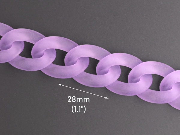 1ft Frosted Lilac Purple Acrylic Chain Links, 28mm, Large and Super Chunky