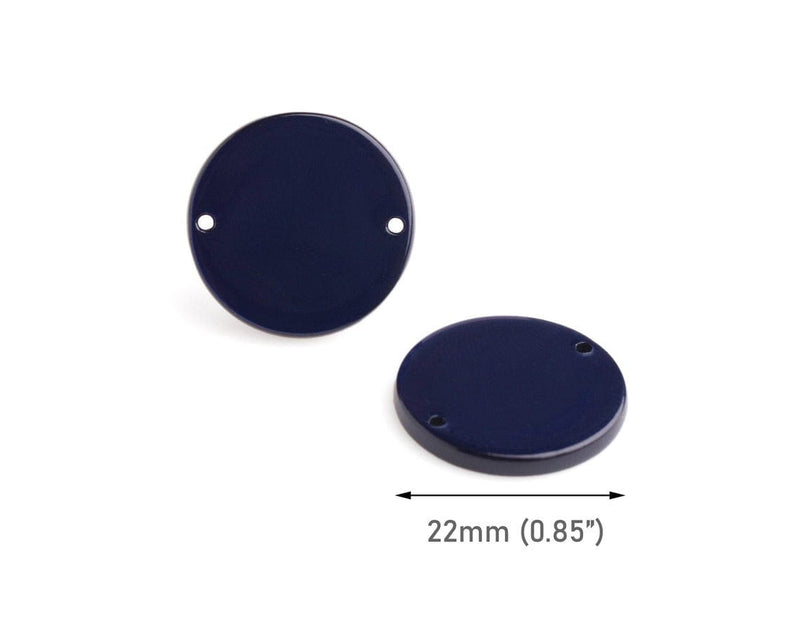 4 Round Connectors in Midnight Blue, 2 Holes, Flat Circle Discs, Cellulose Acetate, 22mm