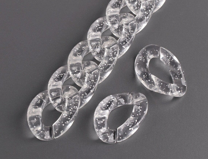 1ft Large Glitter Acrylic Chain Links in Crystal Clear, 30mm, Transparent, Cuban