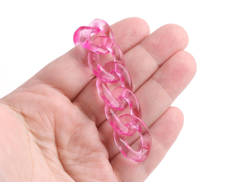 1ft Hot Pink Chain Links, 23mm, Transparent Acrylic, For Make It Yourself Jewelry