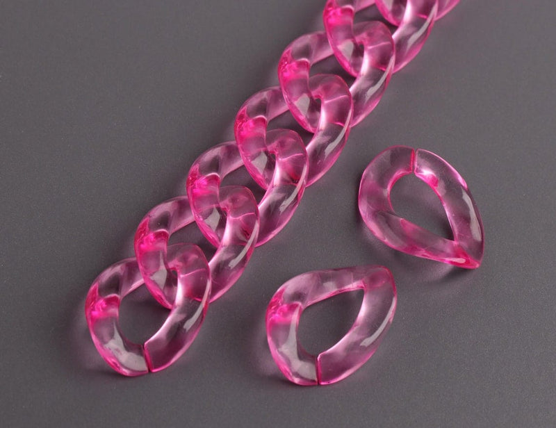 1ft Hot Pink Chain Links, 23mm, Transparent Acrylic, For Make It Yourself Jewelry