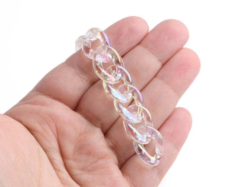 1ft Clear Acrylic Chain Links, 24mm, Transparent, For Cuban Link Necklaces  and Bracelets
