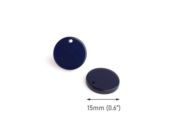 4 Midnight Blue Circle Charms, Flat Round Disks, 1 Hole, Cellulose Acetate, 15mm