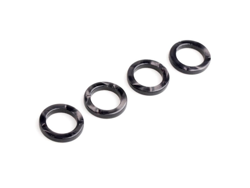 4 Small Ring Links in Black Chrome, Shiny Grey Marble, Jewelry and Macrame Connectors, Acetate Plastic, 15mm