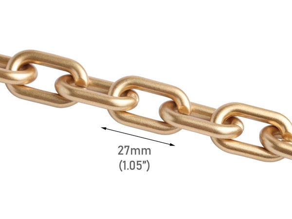 1ft Matte Gold Chain Links, 27mm, Faux Gold Acrylic, Satin Finish, For Jewelry