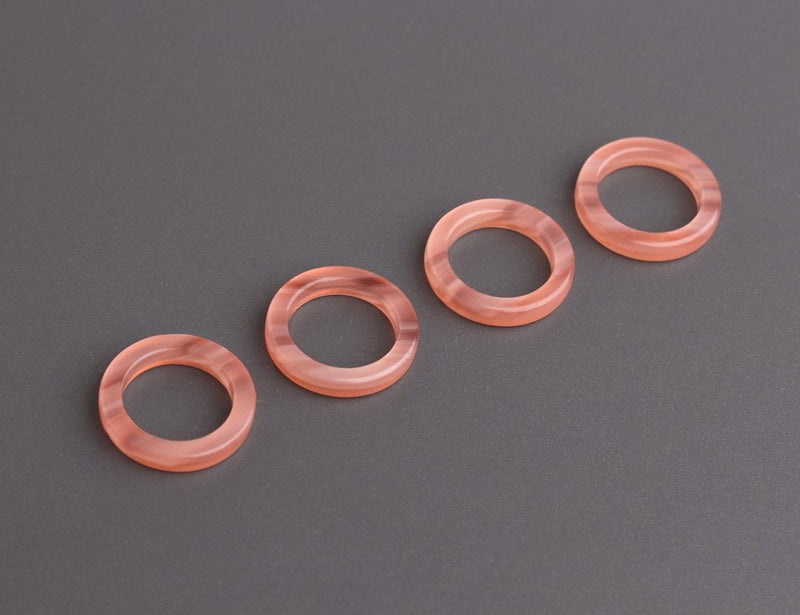 4 Small Ring Links in Light Peach with Stripes, Mini Round Circle Connectors, Slider Beads, Acetate Plastic, 15mm