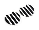 2 Round Half Circle Charms with Black and White Stripes, Geometric Shape, Acetate Plastic Beads, 37 x 33.5mm