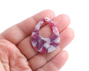 4 Teardrop Charms in Pearl White with Pink and Purple, Acetate, 38 x 30mm