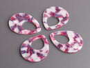 4 Teardrop Charms in Pearl White with Pink and Purple, Acetate, 38 x 30mm