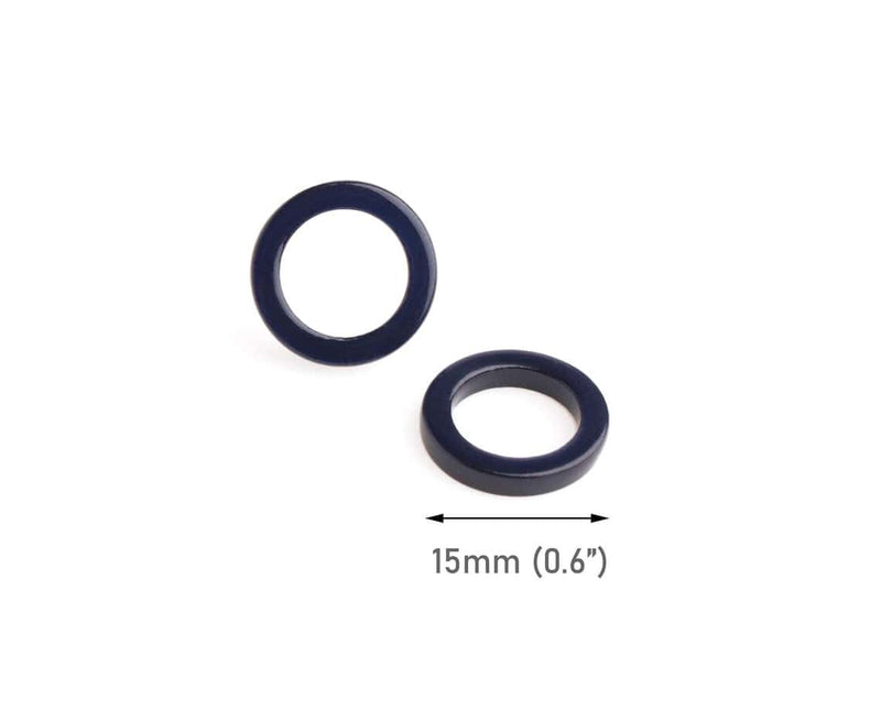 4 Small Ring Links in Midnight Blue, Almost Black, Little Macrame and Craft Rings, Acetate Plastic, 15mm