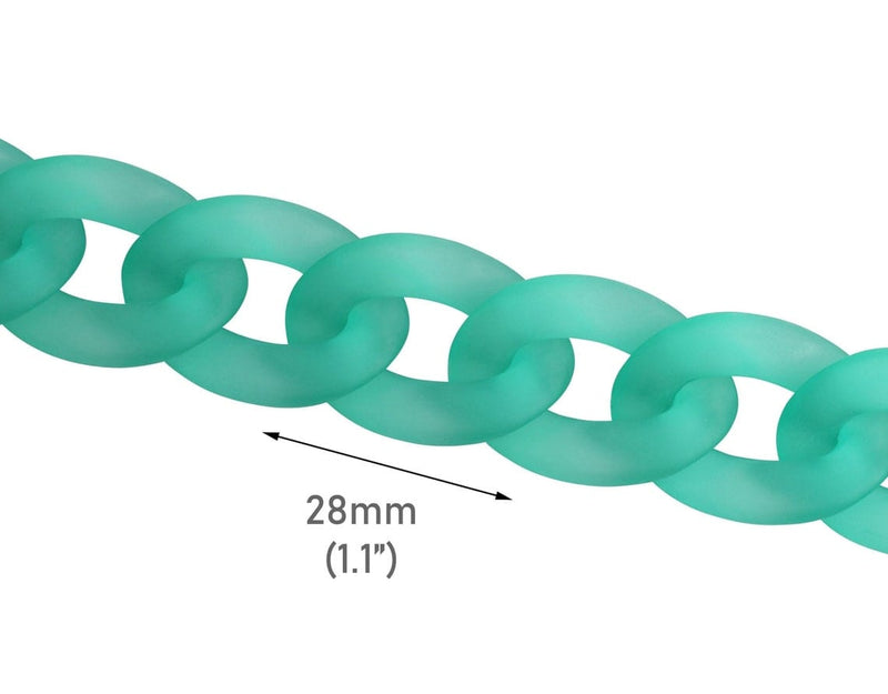 1ft Frosted Jade Green Acrylic Chain Links, 28mm, For Designer Curb Necklaces