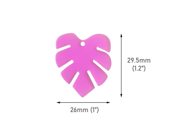 2 Transparent Purple Leaf Charms, 1 Hole, Iridescent Acrylic, Synthwave and Vaporwave, 29.5 x 26mm