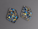 2 Geometric Charms in Candlelight Gala, Dark Blue, Gold, and Black, Metallic Confetti Dots, Clear Acrylic, 37 x 28.5mm
