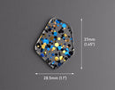 2 Geometric Charms in Candlelight Gala, Dark Blue, Gold, and Black, Metallic Confetti Dots, Clear Acrylic, 37 x 28.5mm