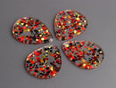 4 Large Teardrop Pendants in Red Carpet Gala, Red, Gold and Black, Multicolored Confetti Dots, Clear Acrylic Bead, 40 x 31.5mm