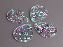 4 Large Teardrop Pendants in Music Festival, Green Teal, Pink and White, Colorful Confetti Dots, Clear Acrylic Bead, 40 x 31.5mm