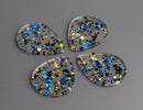 4 Large Teardrop Pendants in Candlight Gala, Dark Blue, Gold and Black, Metallic Confetti Dots, Clear Acrylic Beads, 40 x 31.5mm