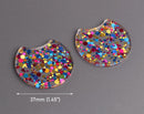 2 Large Half Circle Pendants in Cocktail Party, Pink, Blue and Gold, Confetti Dots, Transparent Acrylic, 37 x 33.5mm