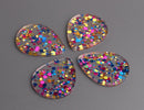 4 Large Teardrop Pendants in Cocktail Party, Pink, Gold and Blue, Colorful Confetti Dots, Clear Acrylic Bead, 40 x 31.5mm