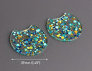 2 Large Half Circle Pendants in Pool Party, Mint Green, Blue and Gold, Confetti Dots, Transparent Acrylic, 37 x 33.5mm