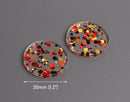 4 Round Circle Charms in Red Carpet Gala, Gold, Red and Black, Metallic Confetti Dots, Clear Acrylic, 30mm