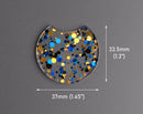 2 Large Half Circle Pendants in Candlelight Gala, Dark Blue, Gold and Black, Colorful Confetti Dots, Clear Acrylic, 37 x 33.5mm