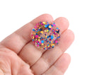 4 Round Circle Charms in Cocktail Party, Pink, Blue and Gold, Colorful Confetti Dots, Clear Acrylic, 30mm