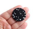 4 Round Charms in Night Sky, Black with White Spray Paint Splatter, Smooth Matte, Acrylic, 35mm