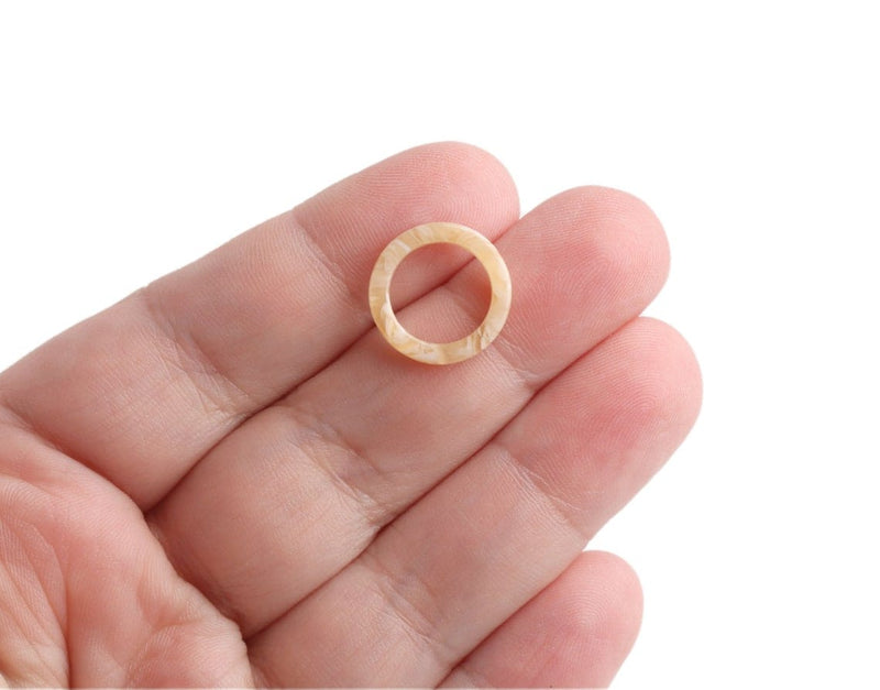 4 Small Ring Links in Pale Yellow Marble, No Holes, Circle Loops for Bra Sliders and Swimsuit Hardware, Acetate Plastic, 15mm
