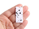 2 Large Rectangle Charms in Matte White with Black Dots, 1 Hole, Spray Paint Spattler, Acrylic, 44 x 19.5mm