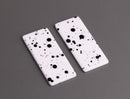 2 Large Rectangle Charms in Matte White with Black Dots, 1 Hole, Spray Paint Spattler, Acrylic, 44 x 19.5mm