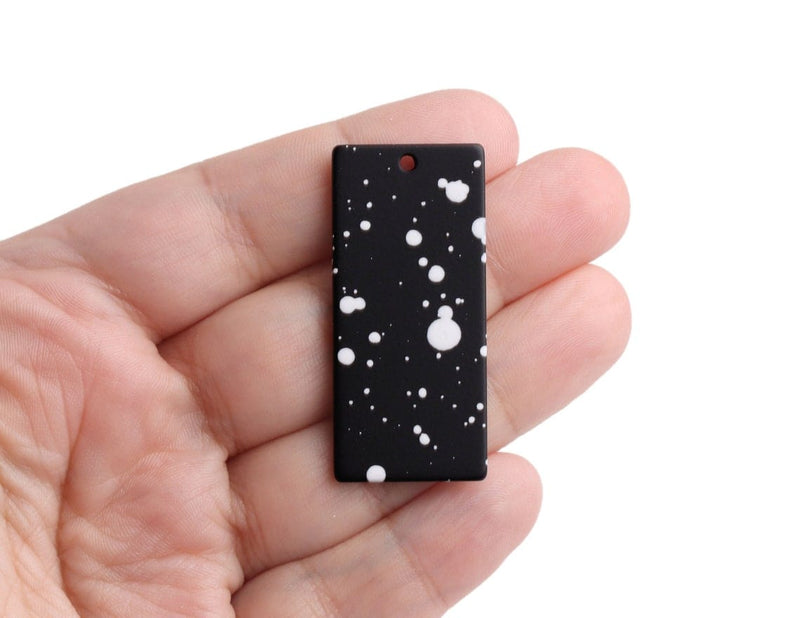 2 Large Rectangle Charms in Night Sky, 1 Hole, Spray Paint Spattler, Black Acrylic, 44 x 19.5mm
